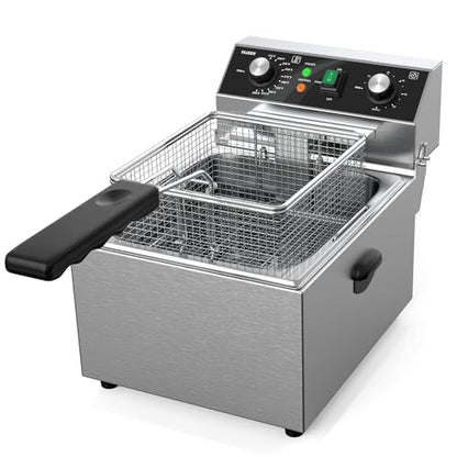 Electric Deep fryer Stainless Steel Deep Fryer with Basket & Lid Capacity 10L(10.5QT) Electric Countertop Fryers for Home Kitchen and Restaurant with 60 Minute Timer, 1800 Watts, 120V
