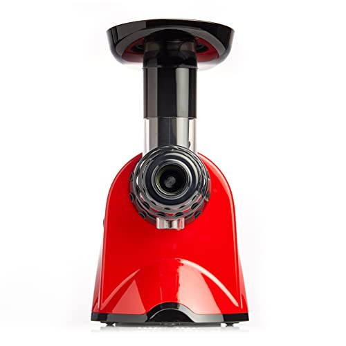 Omega Juicer Premium Vegetable and Fruit Juice Extractor and Nutrition System Makes Nut Milks Baby Food and Sorbets, Adjustable Pressure Settings 80-RPM Slow Masticating Juicer, 150-Watts, Red
