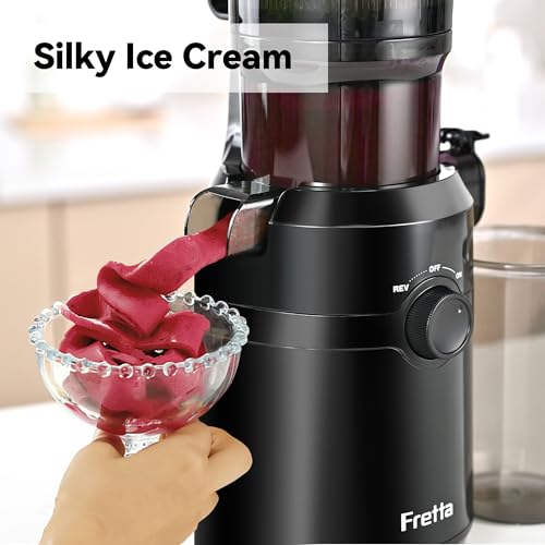 Juicer Machines,Fretta Cold Press Juicer Machines with Wide Mouth Feed Chute,Fit Whole Fruits & Vegetables,Easy to Clean Compact Juicer,Black