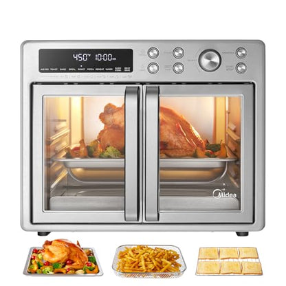 Midea Flexify Classic French Door Toaster Oven Air Fryer Combo, 10-in-1 Large Capacity 26.4 QT Countertop Oven, 25% Faster Cooking and 90% Less Oil, Stainless Steel