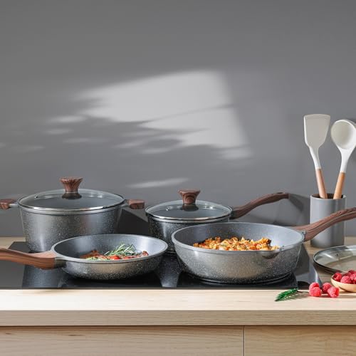 SENSARTE Nonstick Cookware Set 13-Piece, Non Stick Pots and Pans Set with Swiss Granite Coating, Healthy Kitchen Cooking Set, Stay-Cool Handles, PFOA Free