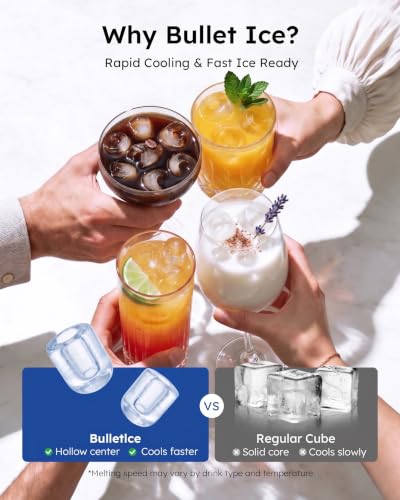 Simzlife Ice Maker Countertop, 26.5 lbs/Day, 8 Bullet Fast Ice in 6 Mins