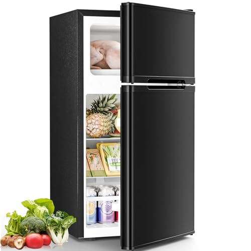 Antarctic Star Mini Fridge with Freezer, Double Door Compact Refrigerator, Adjustable Thermostat, Small Fridge for Bedroom Office Dorm Apartment,2.45 Cu.Ft,Black