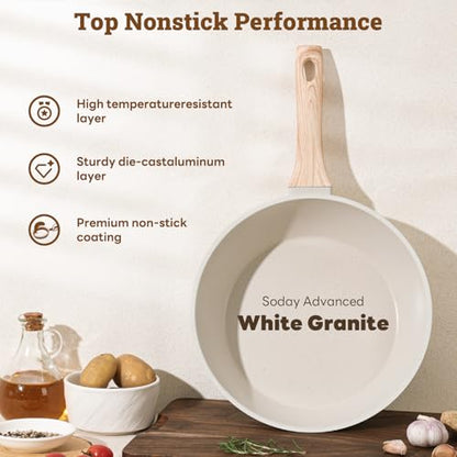 17 Pcs Pots and Pans Set Non stick，Cookware Sets White Granite Induction Cookware, Non-toxic Healthy Non Stick Kitchen Cooking Set with Frying Pans Set, Saucepans (PFAS, PFOA, PFOS Free) White