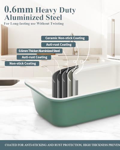 Ymiton Ceramic Nonstick Baking Pans Set, Non Toxic 30 PCS Stackable Bakeware Sets, 550°F Oven Safe Baking Sheet & Pans, Warp-Free, Dishwasher Safe, PTFE/PFOA/PFOS-Free (Green)