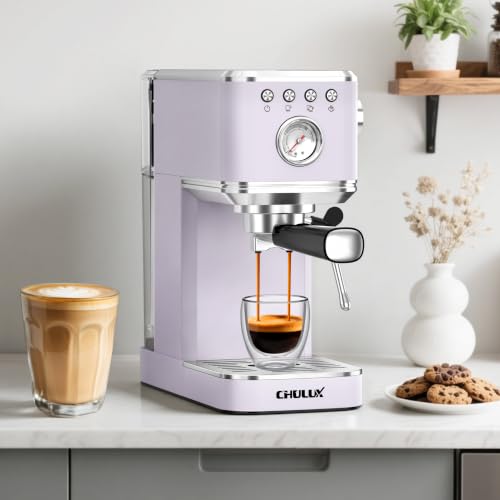 CHULUX Slim Espresso Machine with Milk Frother for Home Latte, Lavender