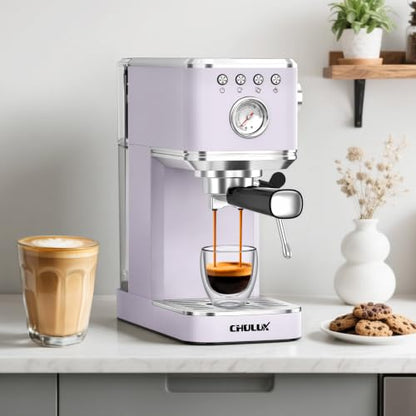 CHULUX Slim Espresso Machine with Milk Frother for Home Latte, Lavender