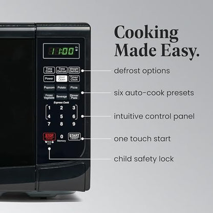 Farberware 0.7 Cu. Ft. Countertop Microwave Oven – 700 Watts Power, Auto Cook Settings, Defrost, Easy Clean and Child Safety Lock - Black