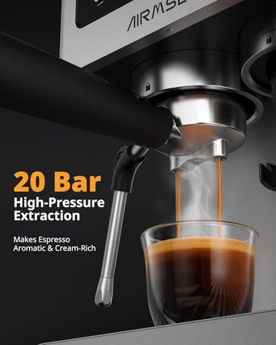 AIRMSEN Espresso Machines with Burr Grinder, 20 Bar, Milk Frother Steam Wand, Stainless Steel Coffee Maker for Home - Cappuccino Latte & Cold Brew Iced Coffee Maker & Americano