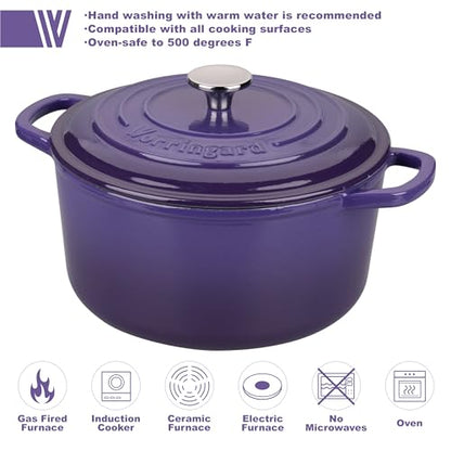 VORRINGARD Enameled Cast Iron Dutch Oven Pot with Lid, for Sourdough Bread Baking, Round Dutch Ovens, 6 Quart, Purple