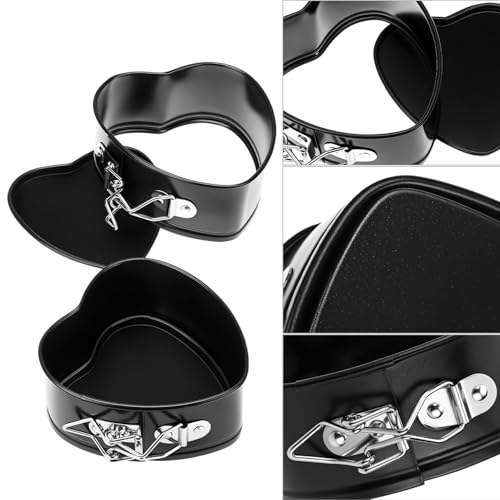 QWORK Springform Cake Pan Set - 4 Pack 4-Inch Non-Stick Leakproof Heart Shape Cheesecake Pan Baking Molds with Removable Bottom for Birthday Cakes