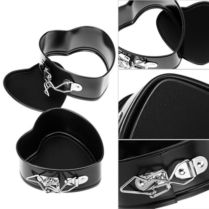 QWORK Springform Cake Pan Set - 4 Pack 4-Inch Non-Stick Leakproof Heart Shape Cheesecake Pan Baking Molds with Removable Bottom for Birthday Cakes
