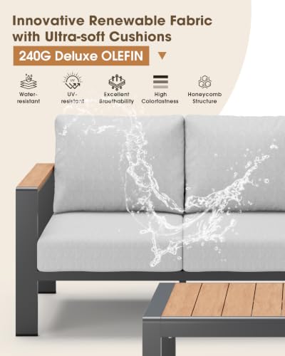ComfCove Outdoor Aluminum Patio Furniture Set 11 Seats, Patio Sectional Corner Couch Set with Washable Thick Cushions & Coffee Table, Patio Conversation Sets for Porch, Backyard, Garden, Deck, Gray