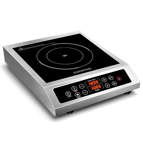 Stainless Steel Induction Cooktop, Professional Commercial Grade Single Burner Electric Cooktop, 1800W Hot Plate Portable Countertop Cooker with Temperature Control, Compatible with Magnetic Cookware
