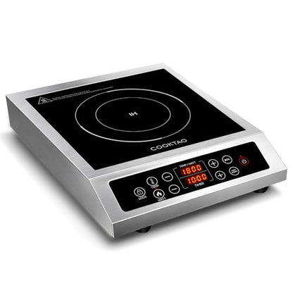 Stainless Steel Induction Cooktop, Professional Commercial Grade Single Burner Electric Cooktop, 1800W Hot Plate Portable Countertop Cooker with Temperature Control, Compatible with Magnetic Cookware