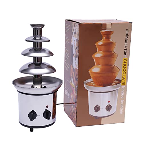 4 Tiers Chocolate Fondue Fountain Stainless Steel Electric Fondue Pot for Party Restaurant Wedding
