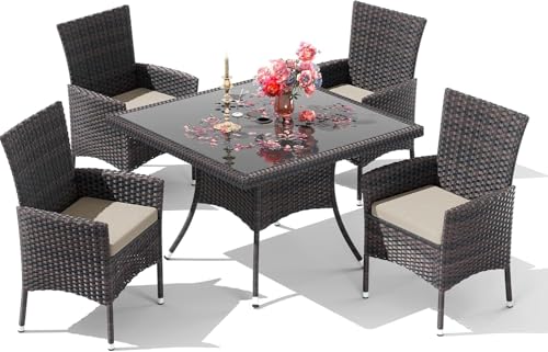 RTDTD 10 Pieces Outdoor Patio Dining Set,Patio Table and Chairs Rattan Outdoor Patio Furniture Set with Umbrella Hole,Dining Table Set for 8 with Chairs for Backyard,Garden and Kitchen,Brown