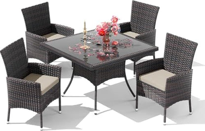 RTDTD 10 Pieces Outdoor Patio Dining Set,Patio Table and Chairs Rattan Outdoor Patio Furniture Set with Umbrella Hole,Dining Table Set for 8 with Chairs for Backyard,Garden and Kitchen,Brown