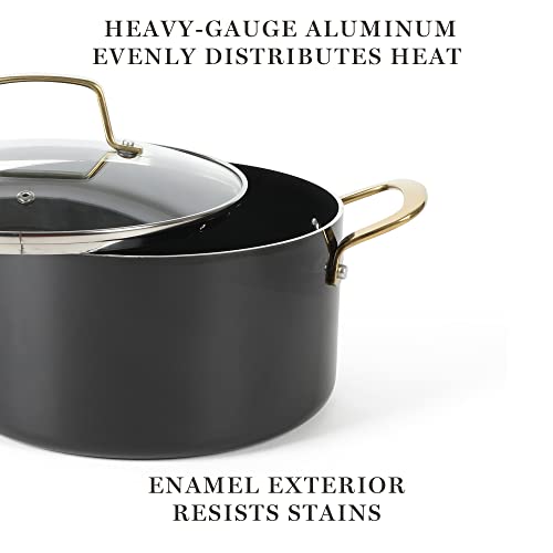 Martha Stewart Lockton 14 Piece Premium Non-Stick Heavy-Gauge Aluminum Cookware Combo Set (Pots, Pans, and Tools) - Black w/Gold Handles