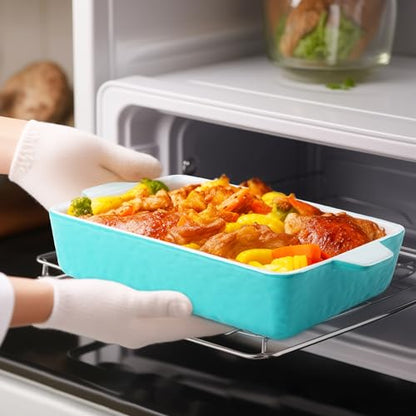 Krokori 4 QT Baking Dish, Casserole Dishes for Oven, 9x13 Baking Pan with Handles, Lasagna Pan Deep, Ceramic Casserole Dish Oven Safe for Baking, Lasagna, Kitchen, Wedding Gift (Aquamarine)
