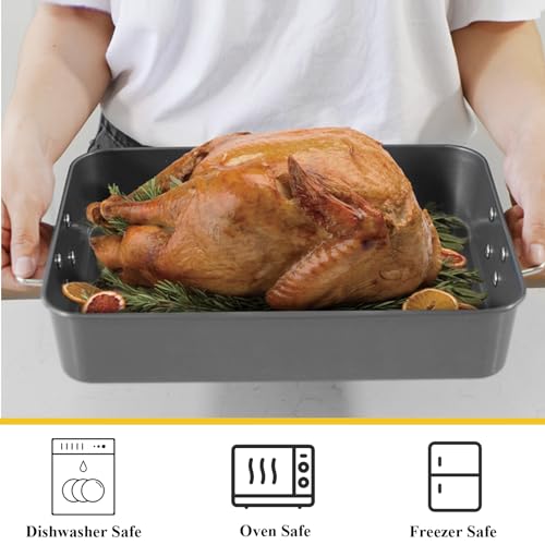 CYEAH 2 Pack Lasagna Pan Deep Baking Pan for Oven, 13.7 in & 16 inch Baking Dishes for Oven, Roasting Pan Brownie Pan with Handles, Nonstick Rectangle Cake Pans Sets for Baking Cooking, Black