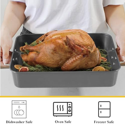 CYEAH 2 Pack Lasagna Pan Deep Baking Pan for Oven, 13.7 in & 16 inch Baking Dishes for Oven, Roasting Pan Brownie Pan with Handles, Nonstick Rectangle Cake Pans Sets for Baking Cooking, Black
