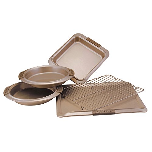 Anolon 57328 Advanced Nonstick Bakeware Set / Baking Pans with Grips - 5 Piece, Brown