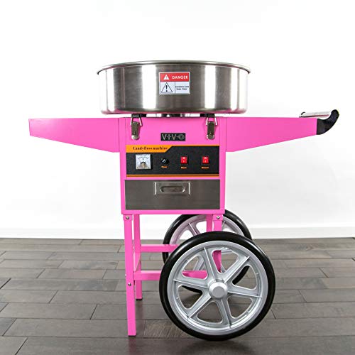 VIVO Pink 1030W Electric Cotton Candy Machine Cart, Mobile Rolling Candy Floss Maker, 20 inch Stainless Steel Bowl, Bubble Shield Cover Sugar Scoop and Drawer, Easy Home or Commercial Use, CANDY-KIT-2