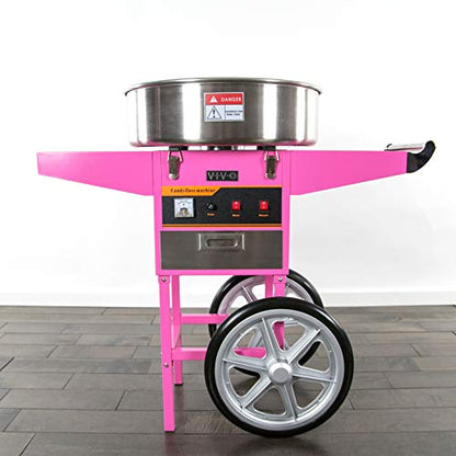 VIVO Pink 1030W Electric Cotton Candy Machine Cart, Mobile Rolling Candy Floss Maker, 20 inch Stainless Steel Bowl, Bubble Shield Cover Sugar Scoop and Drawer, Easy Home or Commercial Use, CANDY-KIT-2