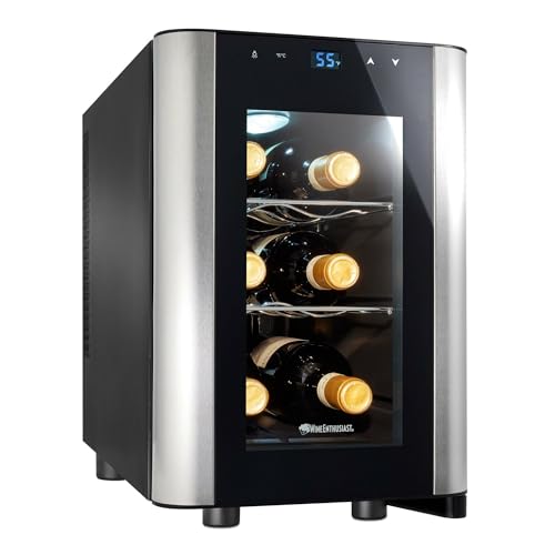 Wine Enthusiast 6-Bottle Countertop Wine Cooler – Compact Mini Fridge for Kitchen or Bedroom with 3 Shelves, Energy-Efficient Cooling, Adjustable Digital Temperature Control