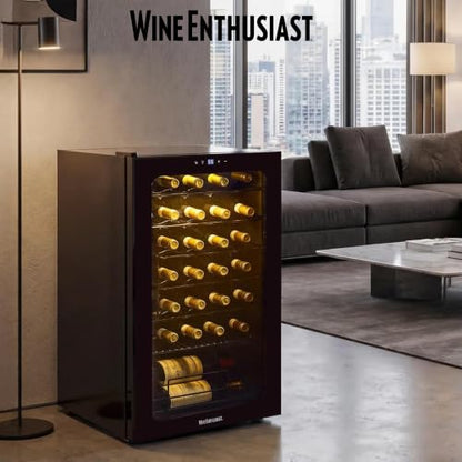 Wine Enthusiast 33-Bottle Compressor Wine Cooler w/Upright Bottle Storage - Freestanding 3.3 Cu. Ft. Wine Refrigerator, LED Digital Control Panel, Energy-Efficient Cooling of 41-64°F