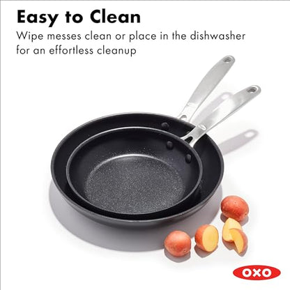 OXO Enhanced 8" and 10" Frying Pan Skillet Set, Healthy Ceramic Nonstick, PFAS-Free, Stainless Steel Handle, Dishwasher Safe, Oven Safe, Black