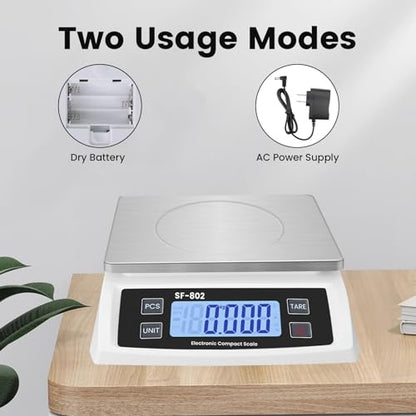 Puozult Digital Kitchen Scale 30kg/66lb Large Food Scale for Baking Cooking Stainless Bread Scale with LCD Display Counting Scales for Commercial(Color : Stainless White)