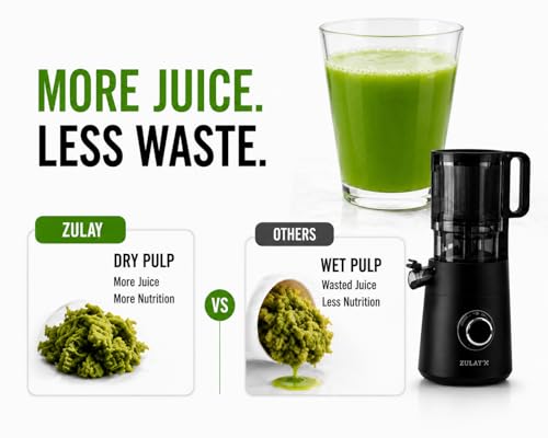 Zulay Kitchen Juicer Machine with 5" Wide Feed Chute, Cold Press Slow Masticating Juicer for Whole Fruits & Vegetables, Easy to Clean Stainless Steel Blades, High Juice Yield - Black
