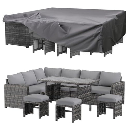 U-MAX 7 Pieces Patio Furniture Set with Waterproof Cover, Outdoor Sectional Sofa Conversation Set, All Weather Wicker Rattan Dining Table & Chair with Ottoman, Grey Rattan&Grey Cushion