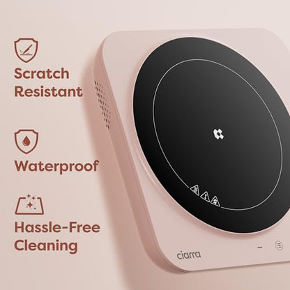 CIARRA CATIH1A-P Portable Induction Cooktop, Slim Single Electric Countertop Burner with Sensor Touch and Digital time, Pink