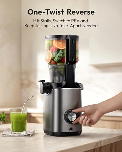 Cold Press Juicer Machines, EUHOMY 5.8" Wide Feed Chute, Slow Masticating Juicer for Whole Vegetables and Fruits, 99.6% High Juice Yield, Easy to clean, Juicer Machines with BPA Free