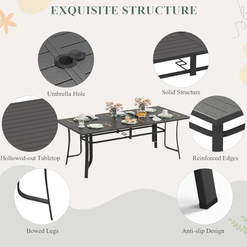 DSNAPE 9 Pieces Patio Table and Chairs Set, 75.6" Metal Dining Table with Umbrella Hole, 8 High Back Textilene Swivel Chairs, Dining Table Set for 8,Outdoor Furniture for Porch Deck Yard Balcony,Brown