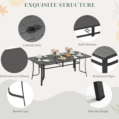 DSNAPE 9 Pieces Patio Table and Chairs Set, 75.6" Metal Dining Table with Umbrella Hole, 8 High Back Textilene Swivel Chairs, Dining Table Set for 8,Outdoor Furniture for Porch Deck Yard Balcony,Brown