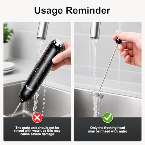 InstaWhisk Upgraded Milk Frother with Variable Speed - Rechargeable Handheld Coffee Frother Wand with Detachable Whisks, Electric Drink Mixer for Latte, Cappuccino, Matcha, Almond Milk, Protein, Black