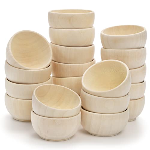 ZENFUN 20 Pack Wooden Pinch Bowls, Mini Unfinished Bowls Set for Dipping Sauce, Condiment Bowls, Condiment Cups, Nuts, Candy, Fruits, Appetizer, and Snacks