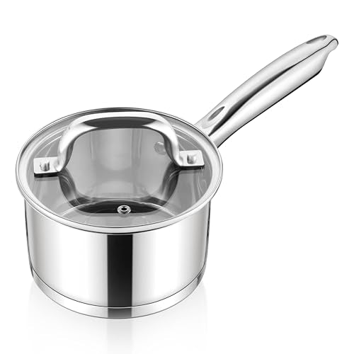 E-far 1 Quart Saucepan with Lid, Stainless Steel Small Sauce Pan Boiling Pot for Cooking, Compatible with All Stoves, Healthy & Non Toxic, Oven & Dishwasher Safe