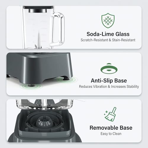 OLIXIS Professional Blender for Smoothies, Full-Size Kitchen Blender with 850 Peak Watts & 54oz Large Glass Pitcher, 4 Speeds with Pulse for Ice Crushing Frozen Fruits, Dishwasher Safe, Grey
