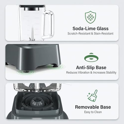 OLIXIS Professional Blender for Smoothies, Full-Size Kitchen Blender with 850 Peak Watts & 54oz Large Glass Pitcher, 4 Speeds with Pulse for Ice Crushing Frozen Fruits, Dishwasher Safe, Grey