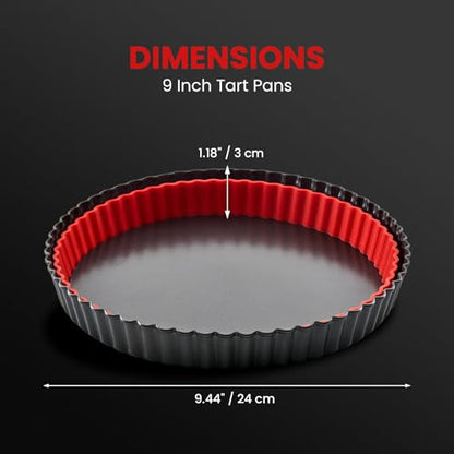 Maywe Tanso Tart Pan with Removable Bottom,9 Inch Tart and Quiche Pan,Non-stick Round Carbon Steel Deep Fluted Pie Pan with Crust Shaper Ring - Quiche Baking Dish Tart Pans For Baking Party Festival