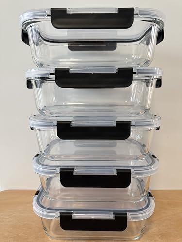 KEKEGO 5Pack 35oz Glass Storage Containers with Lids, Airtight Glass Meal Prep Containers, BPA-Free Lunch Containers for Microwave, Oven, Freezer & Dishwasher Safe