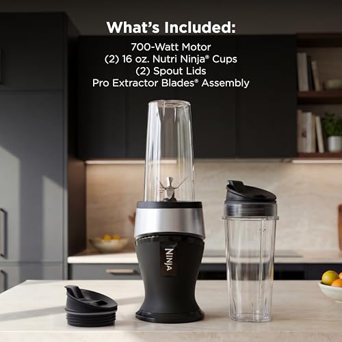 Ninja Fit Compact Personal Blender | For Smoothies, Shakes & Frozen Drinks | (2) 16-oz. To-Go Cups with Spout Lids | 700-Watt Countertop | Black | QB3001SS