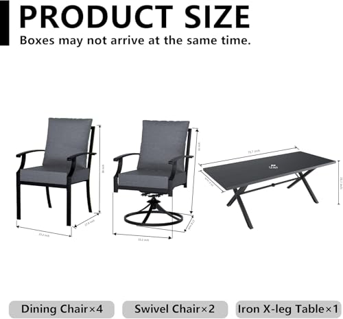 Kullavik 9 Pieces Outdoor Dining Set,Patio Dining Table and Chairs Set for 8,Fence Pattern Back Chairs with Thickened Cushions & Rectangular Metal Dining Table with Umbrella Hole for Patio,Grey