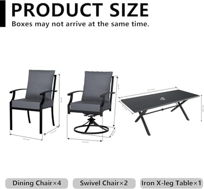 Kullavik 9 Pieces Outdoor Dining Set,Patio Dining Table and Chairs Set for 8,Fence Pattern Back Chairs with Thickened Cushions & Rectangular Metal Dining Table with Umbrella Hole for Patio,Grey