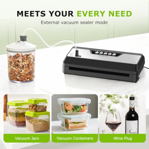 Bonsenkitchen Vacuum Sealer Machine,1 Roll&5 Pre-Cut Bags,Multiple Modes